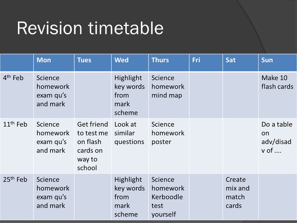 Revision timetable