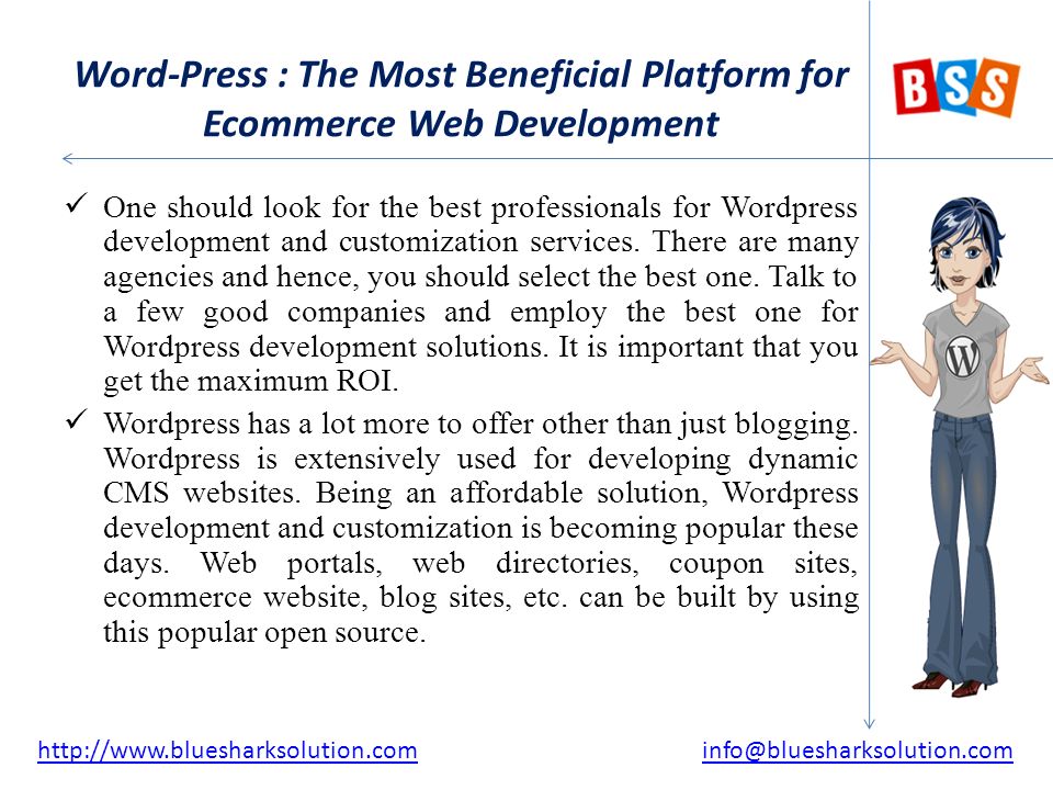Word-Press : The Most Beneficial Platform for Ecommerce Web Development One should look for the best professionals for Wordpress development and customization services.