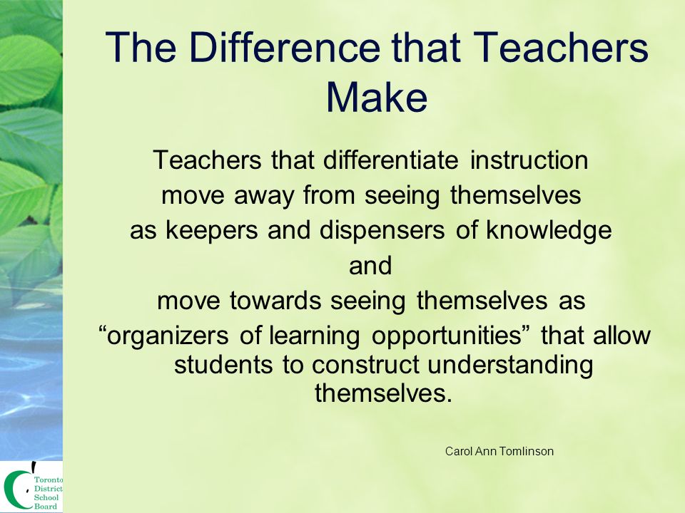 Differentiating Instruction. Sharing Present Practice: Give a Few Ideas ...