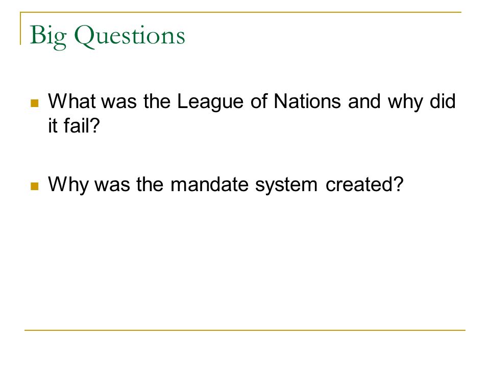 Big Questions What was the League of Nations and why did it fail.