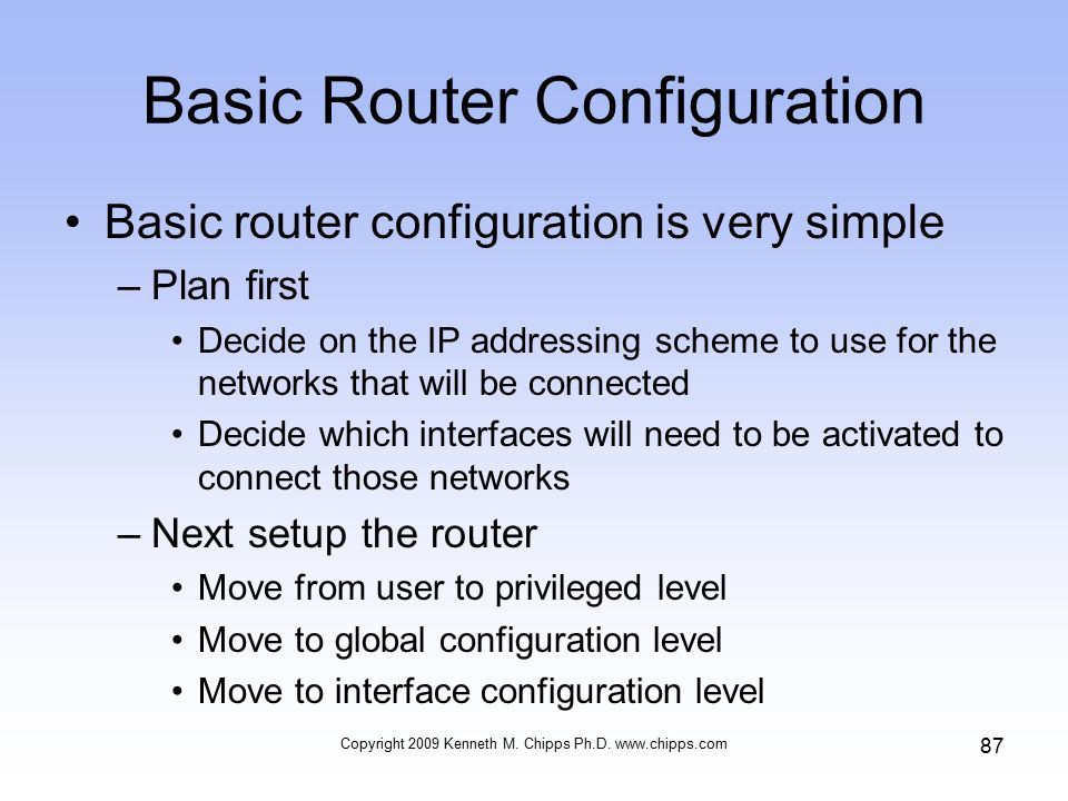 Basic Router Configuration Copyright 2009 Kenneth M.