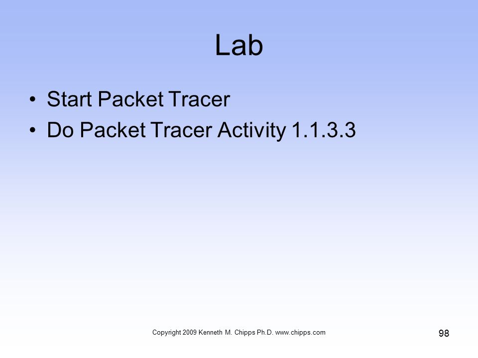 Lab Start Packet Tracer Do Packet Tracer Activity Copyright 2009 Kenneth M.