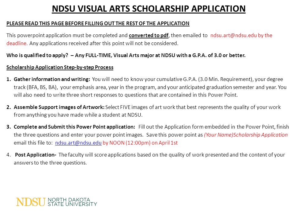 ndsu visual arts scholarship application please read this page