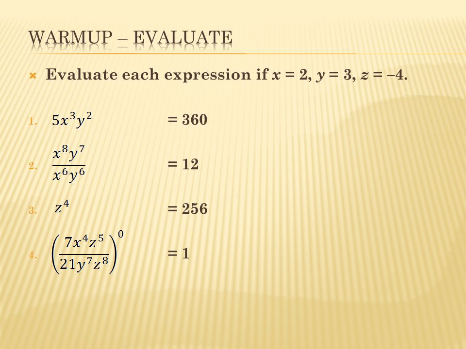 Algebra Cp Evaluate Each Expression If X 2 Y 3 Z 4 1 Ppt Download