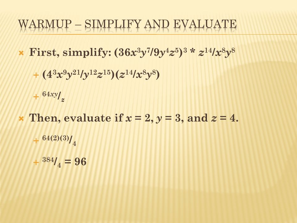 Algebra Cp Evaluate Each Expression If X 2 Y 3 Z 4 1 Ppt Download