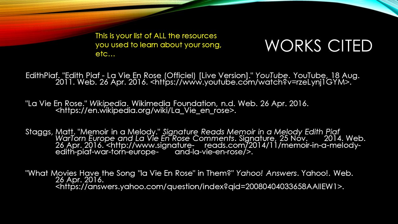 The Immortality Of A Song La Vie En Rose Melissa Vandersluis Period Ppt Download