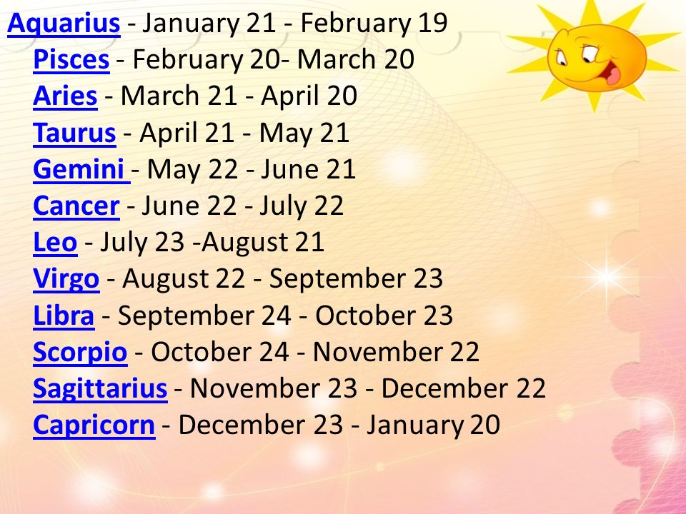 Star Signs Aquariusaquarius January 21 February 19 Pisces February March Aries March 21 April Taurus April 21 May 21 Gemini Ppt Download