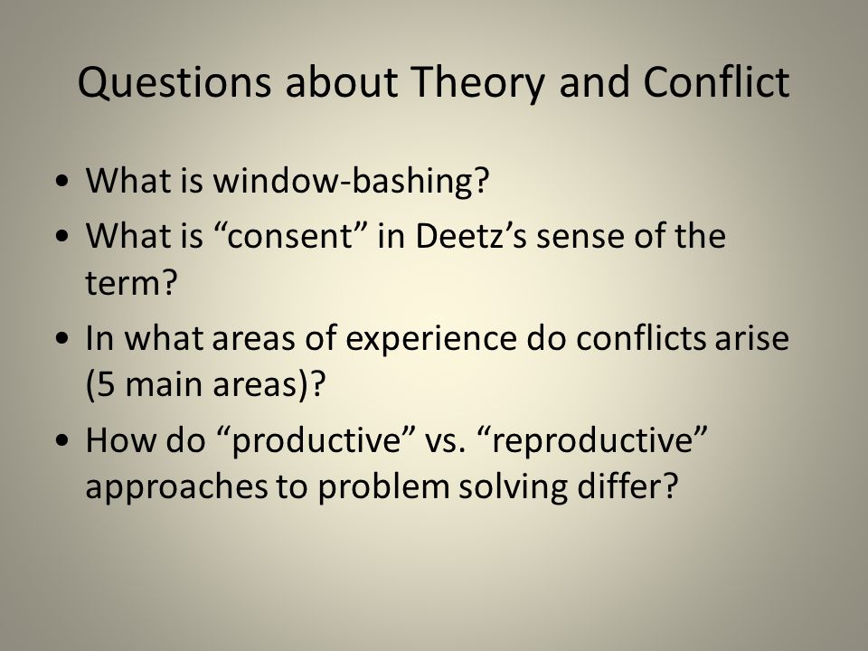 Questions about Theory and Conflict What is window-bashing.