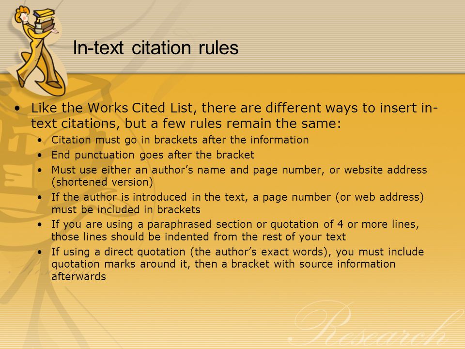 Research Methods In-text citations and Works Cited List. - ppt download