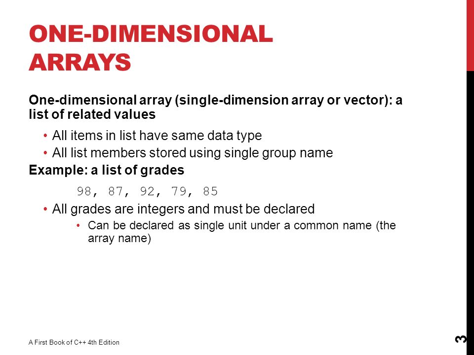 Dimensional array. One-dimensional array. Define c++.