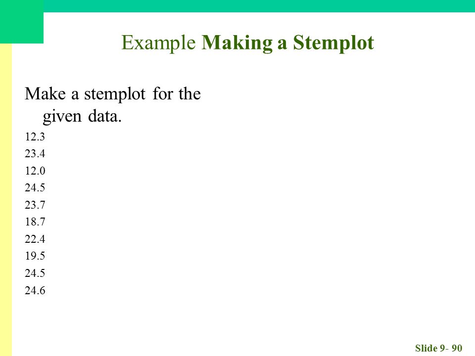 Slide Example Making a Stemplot Make a stemplot for the given data.