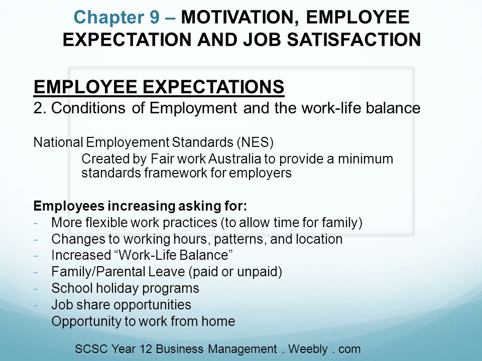 chapter 9 motivation employee expectation and job satisfaction job expectations