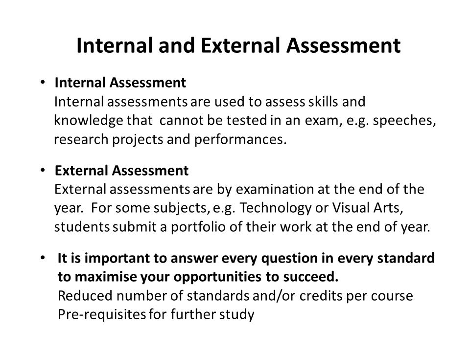 internal assessment and formative assessment difference between internal and external examination