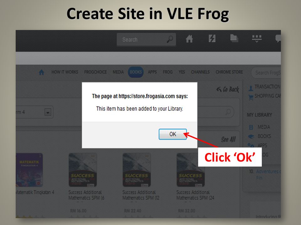 Create Site in VLE Frog Click ‘Ok’