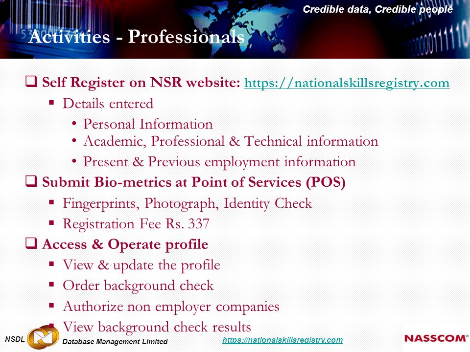 database management limited nsdl national skills registry nsr for