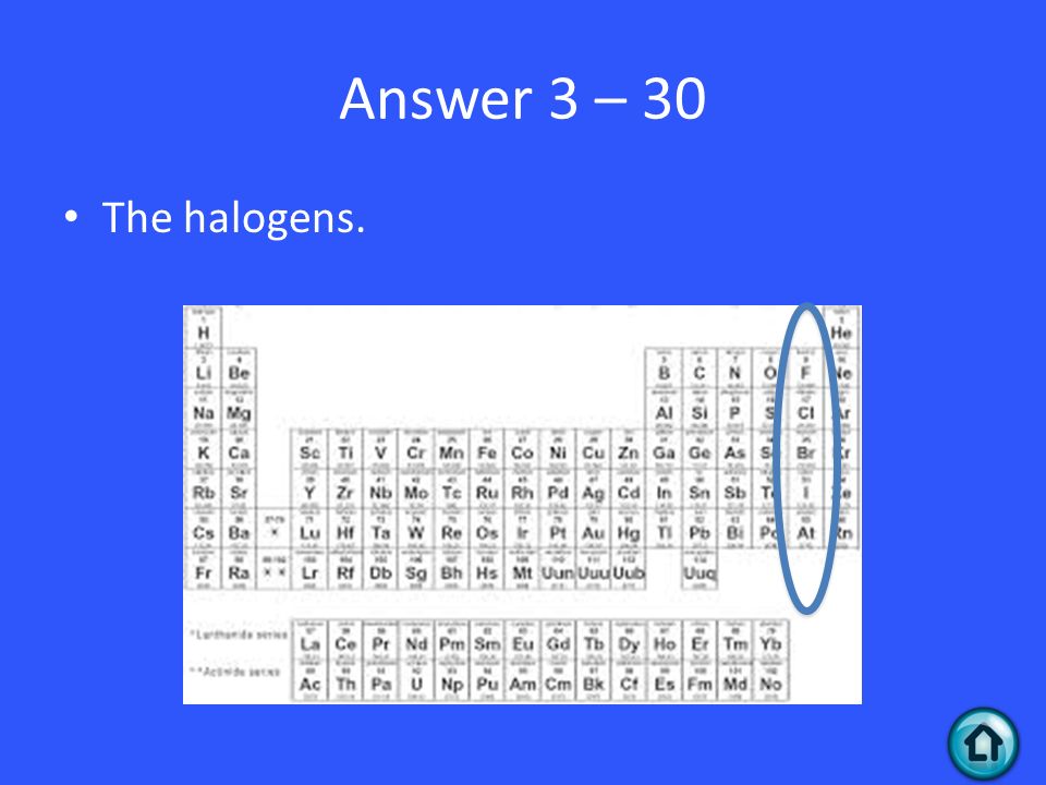 Answer 3 – 30 The halogens.