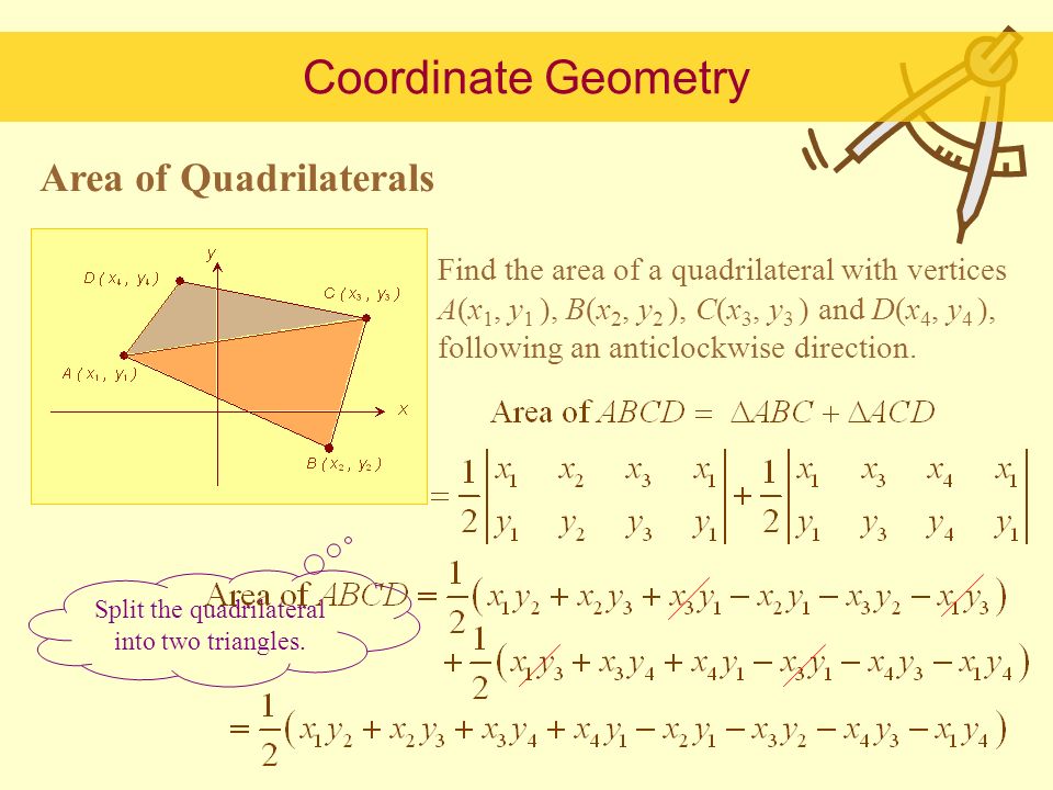 high school co-ordinate geometry with a quadrilateral and two