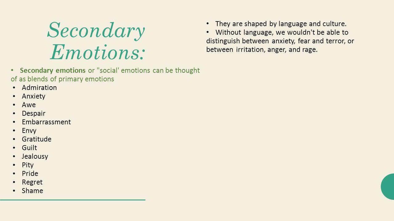 And secondary emotions emotions primary Primary vs.