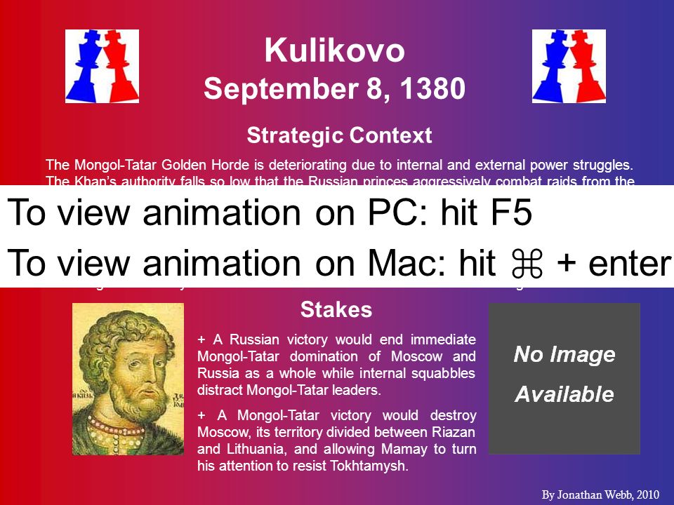 Kulikovo September 8, 1380 Strategic Context The Mongol-Tatar Golden Horde is deteriorating due to internal and external power struggles.