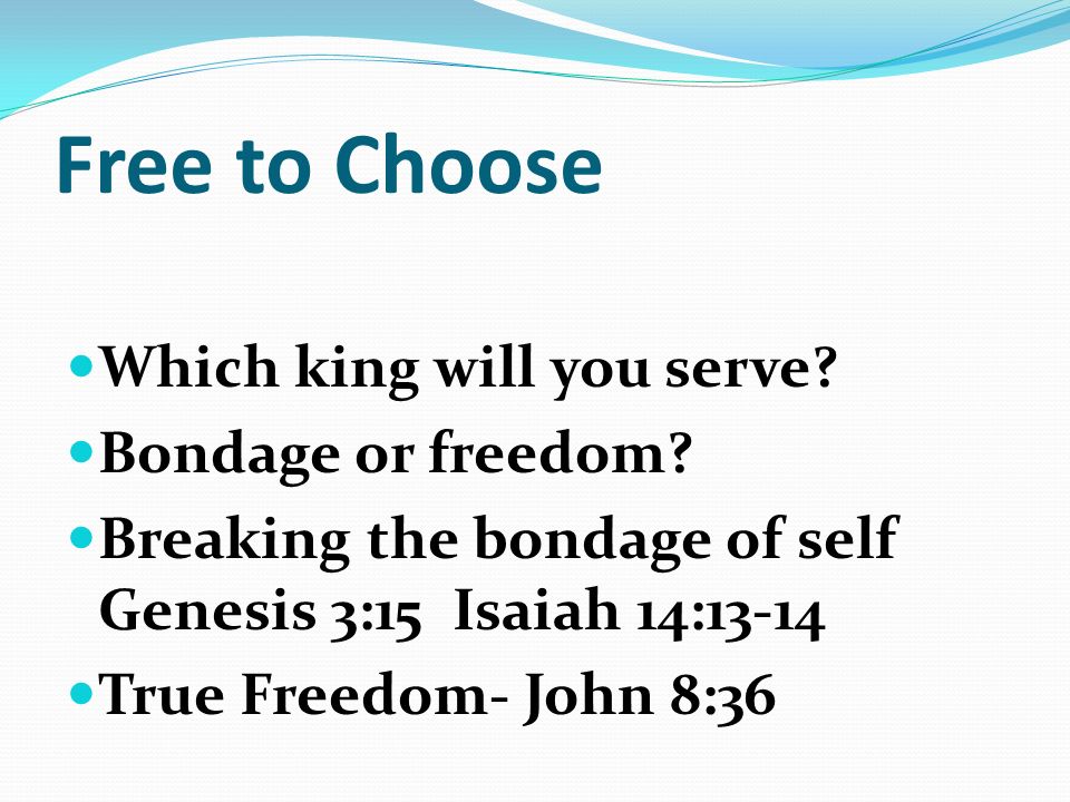Free to Choose Which king will you serve. Bondage or freedom.