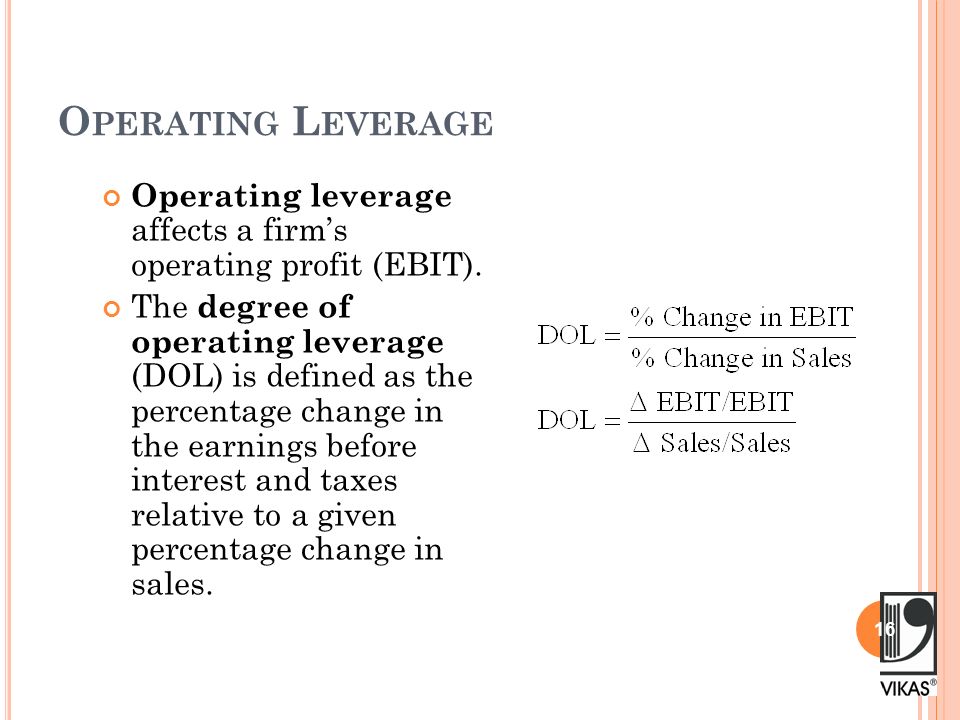 O PERATING L EVERAGE Operating leverage affects a firm’s operating profit (EBIT).