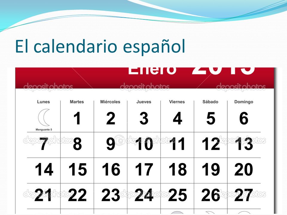 Los días de la semana. El calendario español Monday. - ppt download
