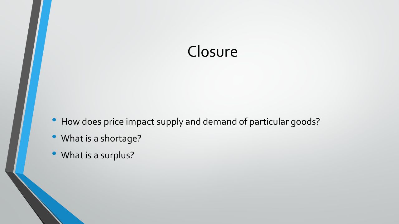 Closure How does price impact supply and demand of particular goods.