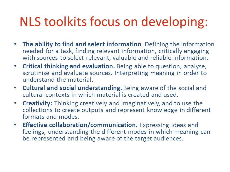 NLS toolkits focus on developing: The ability to find and select information.