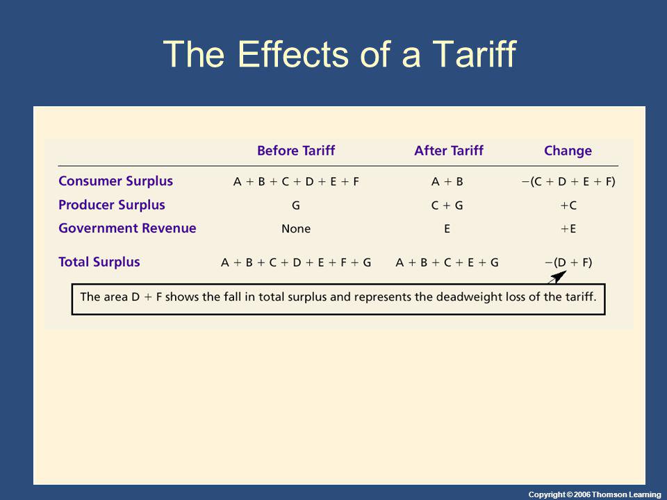 Copyright © 2006 Thomson Learning The Effects of a Tariff