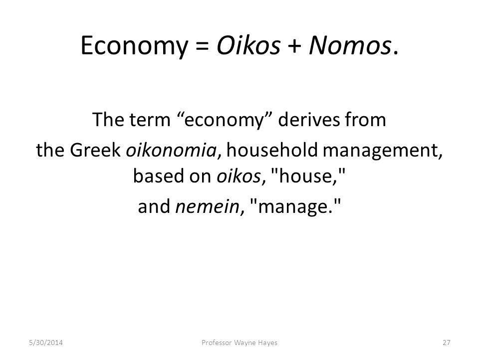 Economy = Oikos + Nomos.