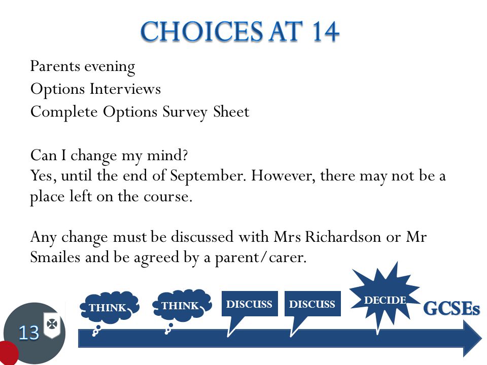 Parents evening Options Interviews Complete Options Survey Sheet Can I change my mind.