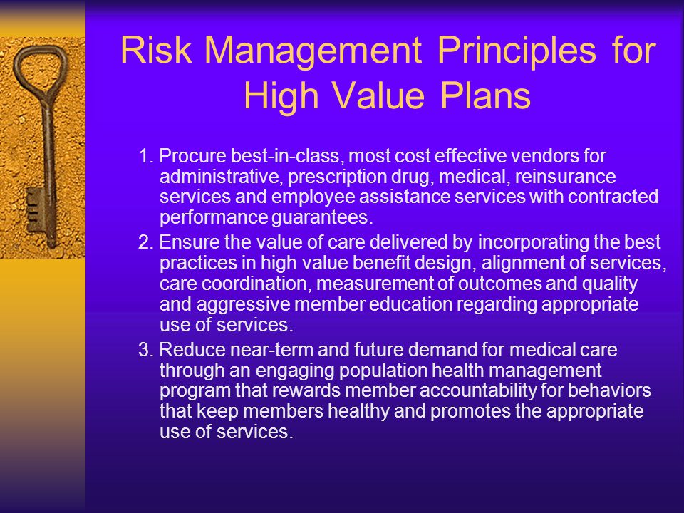 Risk Management Principles for High Value Plans 1.