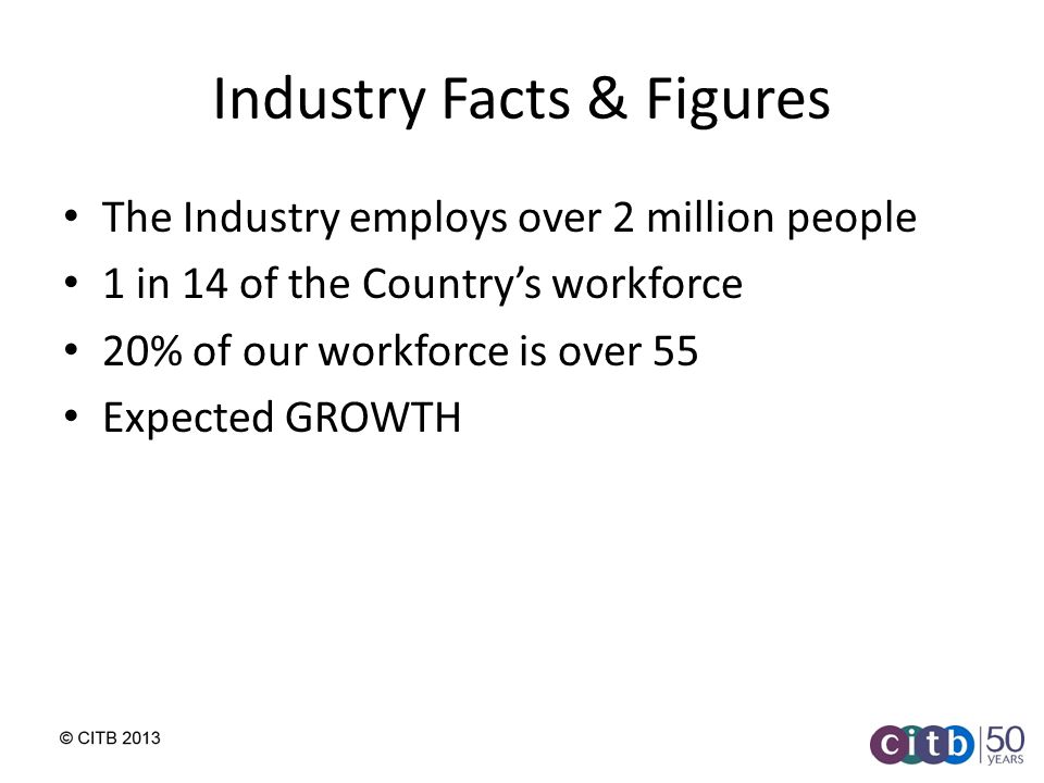 Industry Facts & Figures The Industry employs over 2 million people 1 in 14 of the Countrys workforce 20% of our workforce is over 55 Expected GROWTH