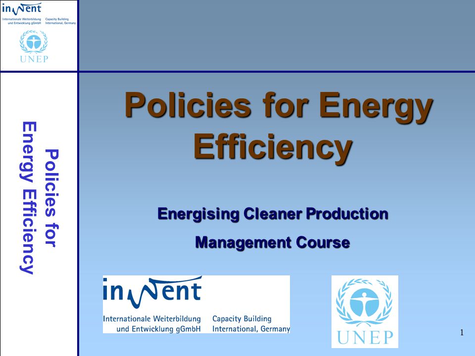Policies for Energy Efficiency 1 Policies for Energy Efficiency Energising Cleaner Production Management Course
