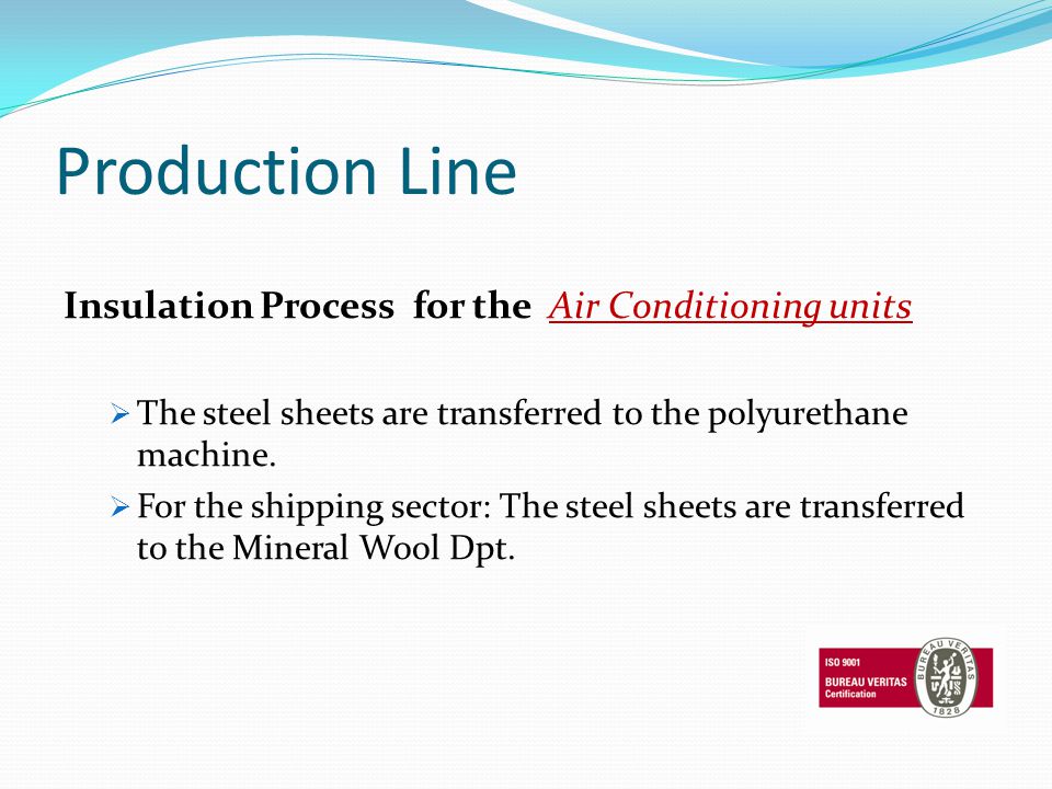 Production Line Insulation Process for the Air Conditioning units The steel sheets are transferred to the polyurethane machine.