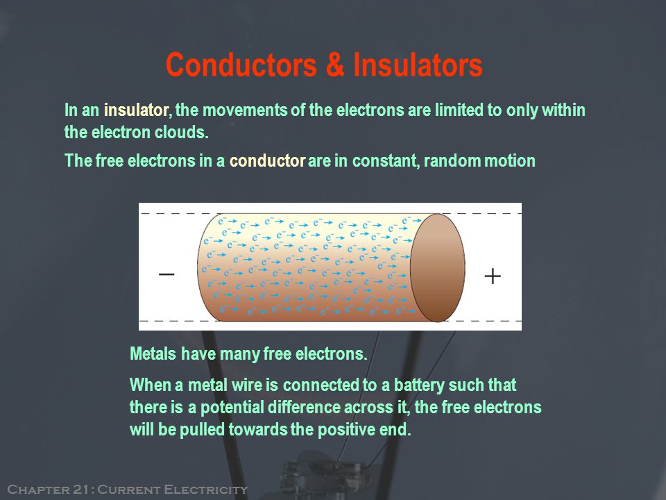 When connected to a battery, the free electrons in a conductor will be moving