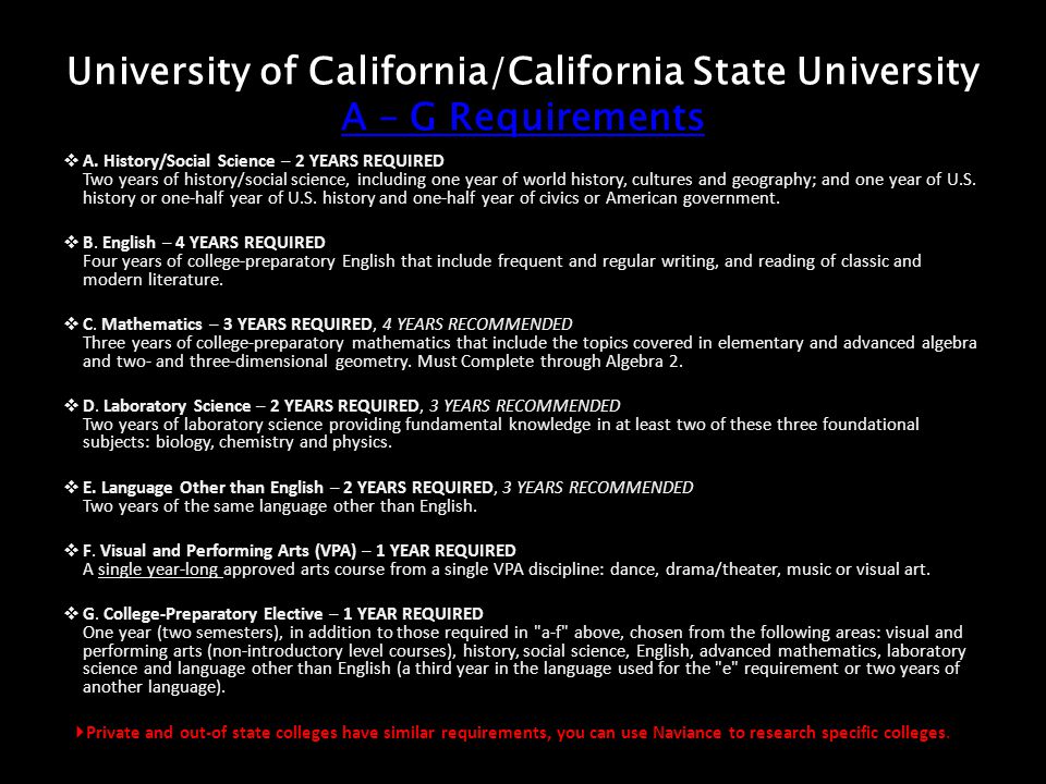 University of California/California State University A – G Requirements A – G Requirements A – G Requirements A.