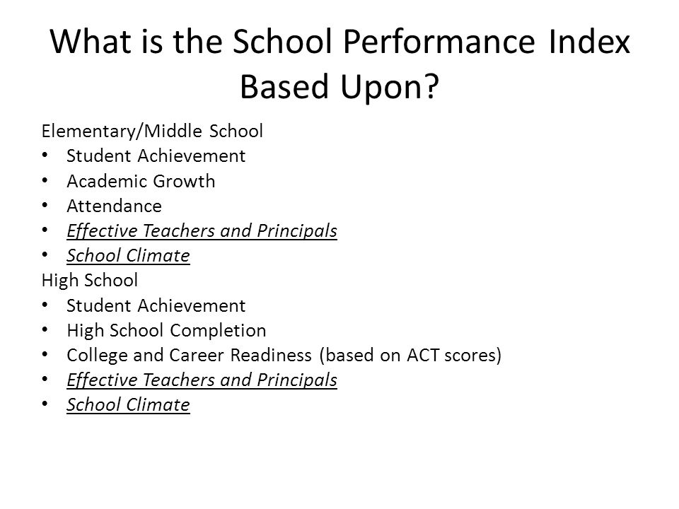 What is the School Performance Index Based Upon.