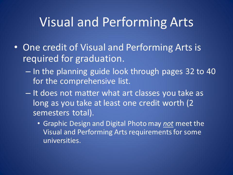Visual and Performing Arts One credit of Visual and Performing Arts is required for graduation.