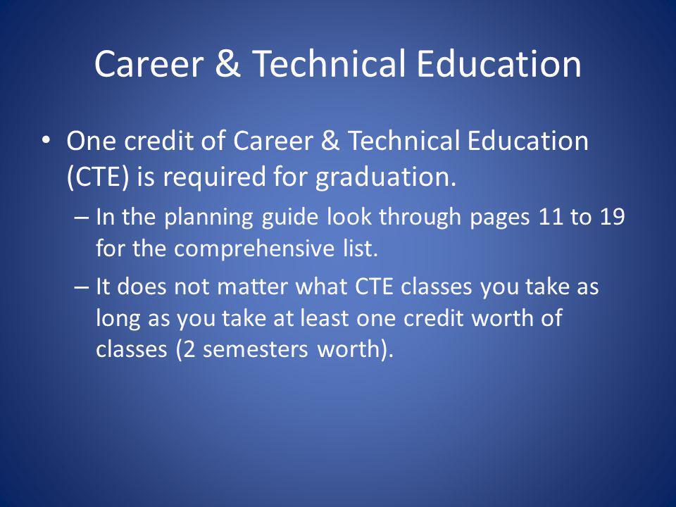 Career & Technical Education One credit of Career & Technical Education (CTE) is required for graduation.