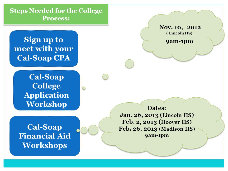 Sign up to meet with your Cal-Soap CPA Nov. 10, 2012 ( Lincoln HS) 9am-1pm Nov.