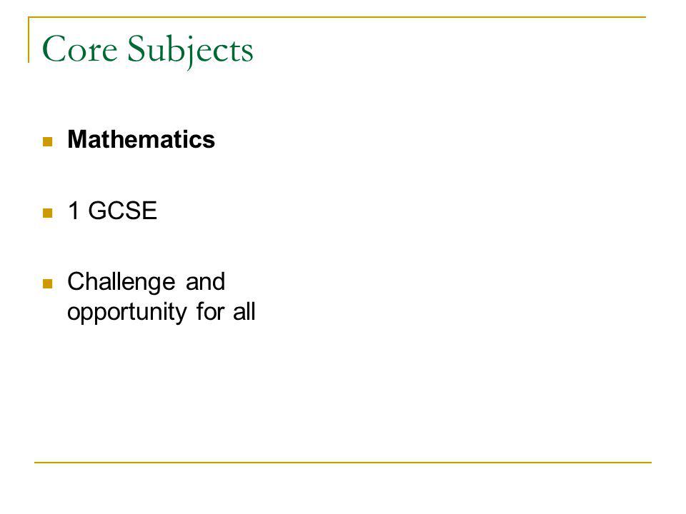 Core Subjects Mathematics 1 GCSE Challenge and opportunity for all