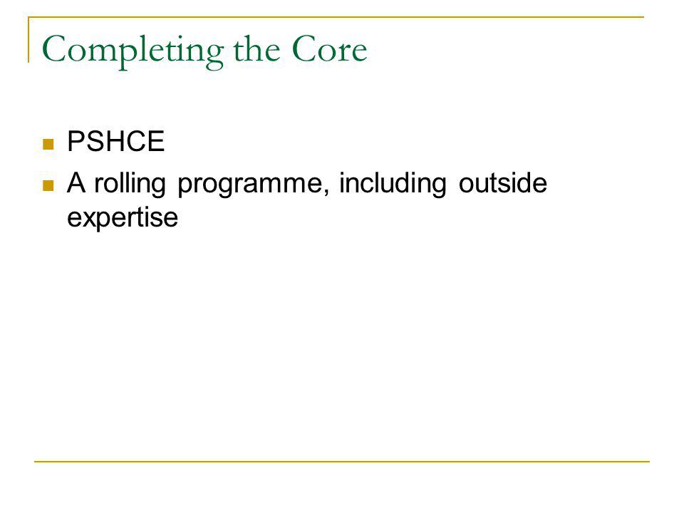 Completing the Core PSHCE A rolling programme, including outside expertise
