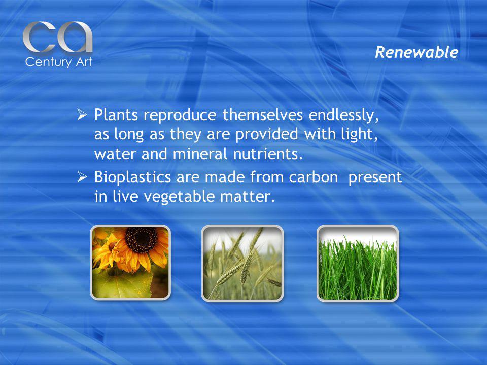 Renewable Plants reproduce themselves endlessly, as long as they are provided with light, water and mineral nutrients.