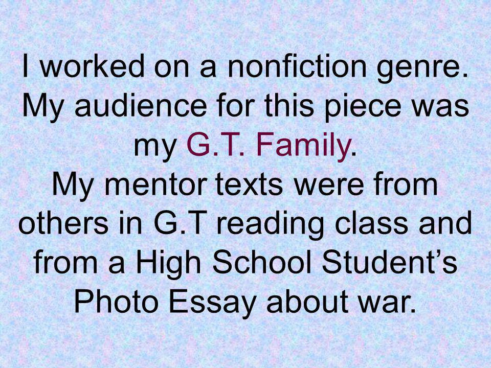 Essay Paper Topics I Worked On A Nonfiction Genre My Audience For This Piece Was My Gt Conscience Essay also Advanced English Essays My Photo Essay Reflection By Maiya K It Takes Hard Work English Reflective Essay Example