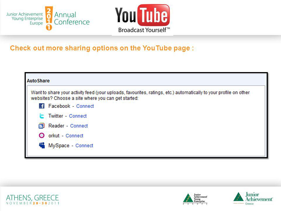 Check out more sharing options on the YouTube page :
