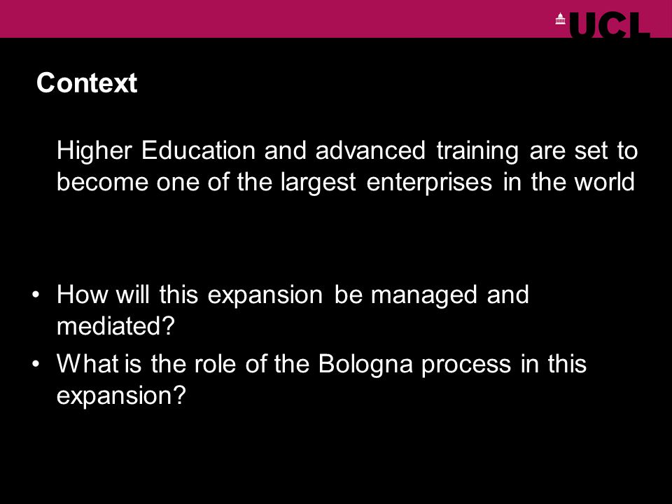 Context Higher Education and advanced training are set to become one of the largest enterprises in the world How will this expansion be managed and mediated.