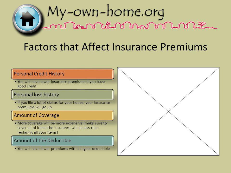 Factors that Affect Insurance Premiums Personal Credit History You will have lower insurance premiums if you have good credit.