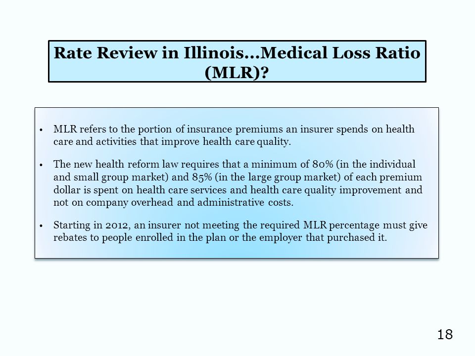 Rate Review in Illinois...Medical Loss Ratio (MLR) 18