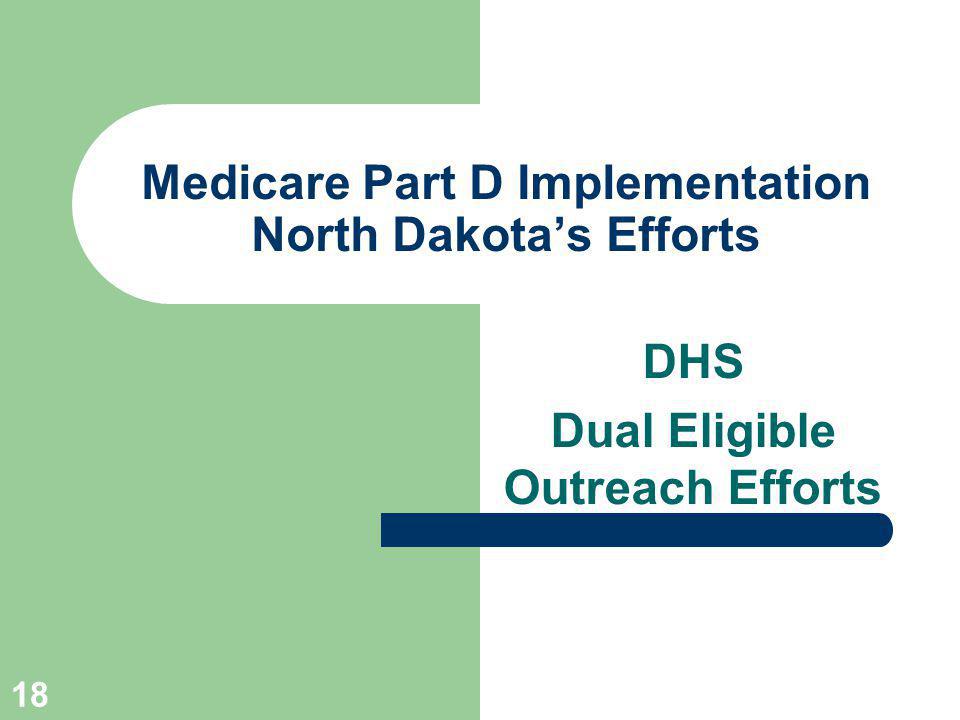 18 Medicare Part D Implementation North Dakotas Efforts DHS Dual Eligible Outreach Efforts